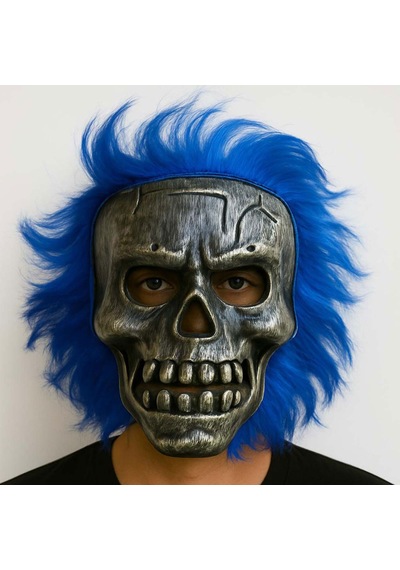 Wild Skull - Gümüş Kafatası Mi Saçlı İskelet Maske