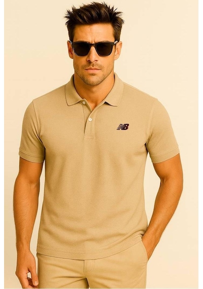 New Balance Bej Classic Basic Logo Polo Yaka Pike Tişört Mnt3415-mop Bej