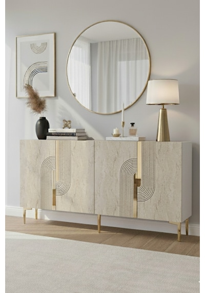 Ka1516 Meyra Konsol Ve Tv Sehpası 150cm Beyaz-traverten-gold