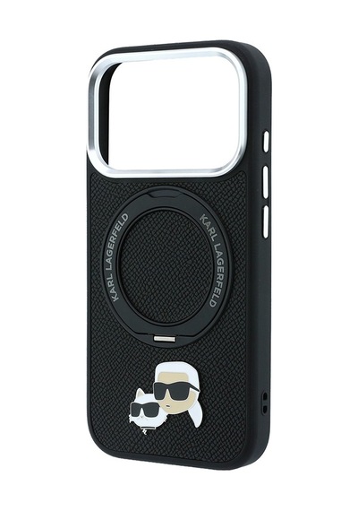 İphone 18 Pro Max Kılıf Lisanslı M-safe K&c Heads Pin Metal Logolu Pu 360 Dönen Standlı Kapak Siyah