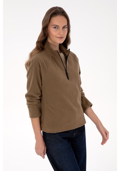 U.S. Polo Assn. Kadın Haki Fermuarlı Dik Yaka Polar Sweatshirt 50316714-VR027