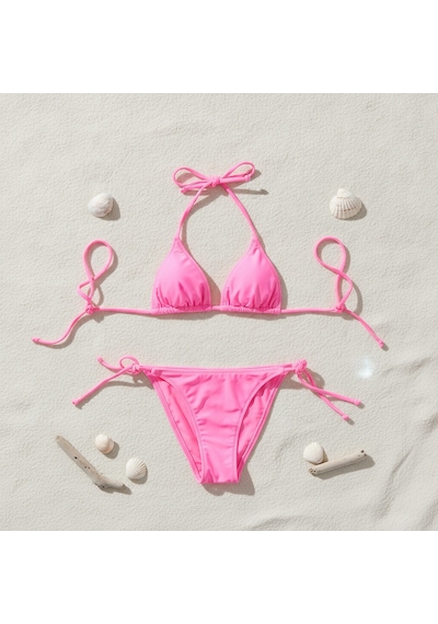 Bonbon Kadın Plaj Giyim Pembe Bikini Takım Bb2595 Çok Renkli