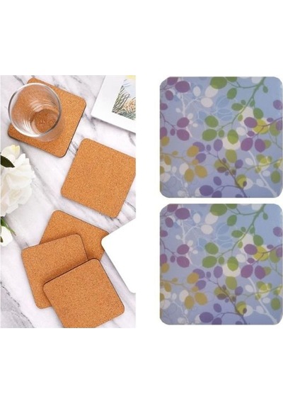 Ahşap Bardak Altlığı 2 Adet Çiçek Desen 10x10cm Çok Renkli