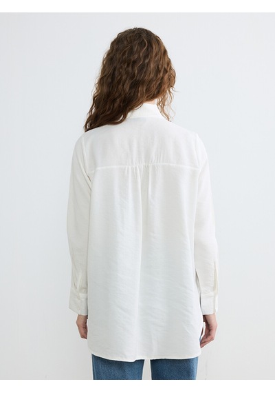 Lcw Studıo Beyaz Fular Yaka Büzgülü Oversize Bluz