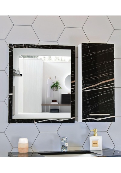 Banyo Aynası Ve Dolabı 80 Cm Mdf Üst Modül Siyah Sonata Diğer