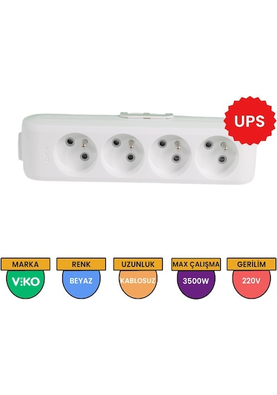 Viko Multi-let 4'lü Grup Priz UPS Topraklı Çocuk Korumalı Klemensli Beyaz - 90110400