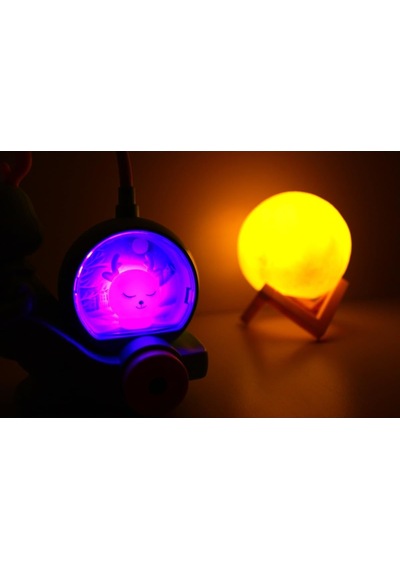 Işık Kasabası 150 Geyik Tepe Lambalı Masa - Gece Lambası Ve 3d Led Küre Mavi 26 Cm