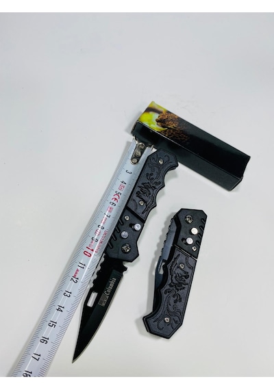 Kuş Desenli Düğmeli Mini Kamp Çakı-15 CM Siyah
