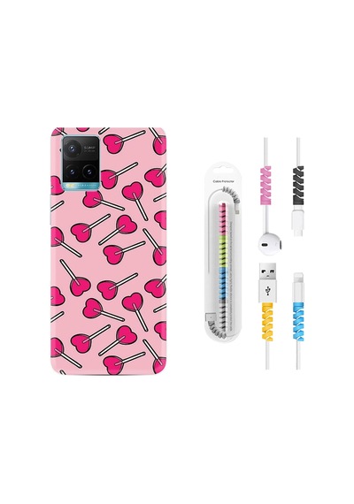 Vivo Y21S Kılıf Kablo Koruyuculu Heart Lollipop 1414