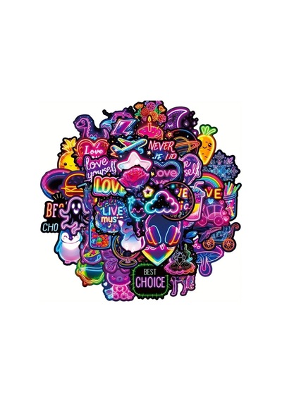 50'li Cartoon Neon Aesthetic Stickers, Sticker Set Laptop Notebook Tablet Sticker Seti 1
