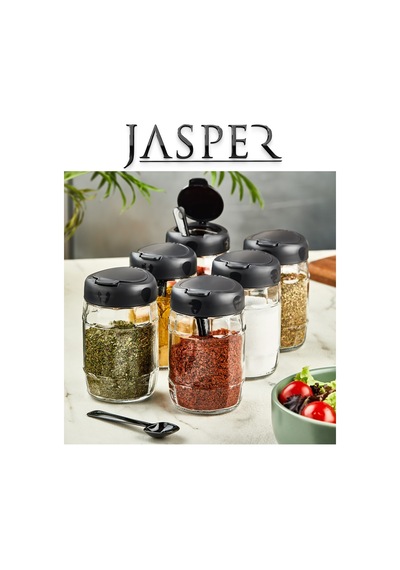 Jasper Jpr-0102 6 Adet 370mm Kaşıklı Açılır Kapaklı Baharatlık Siyah - Beyaz