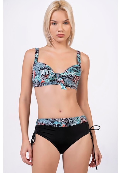 Endeep Kadın Büyük Beden Balenli Destekli Açık Mavi Desenli Bikini Takımı Açık Mavi - Siyah