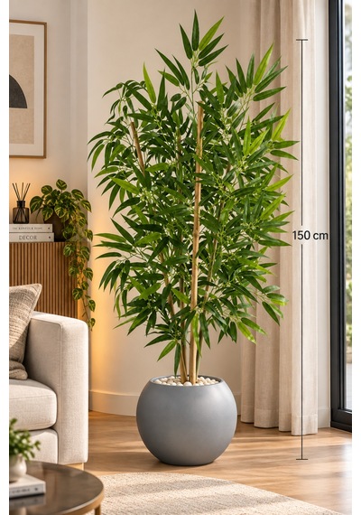 150 Cm Yapay Bambu Beyaz Küre Dekoratif Ağaç Yeşil
