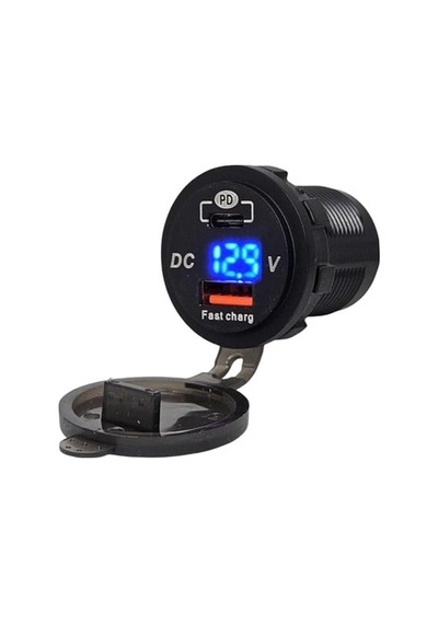 Babarvy Voltmetreli Type-c Ve Usb Girişi Kapaklı Beyaz