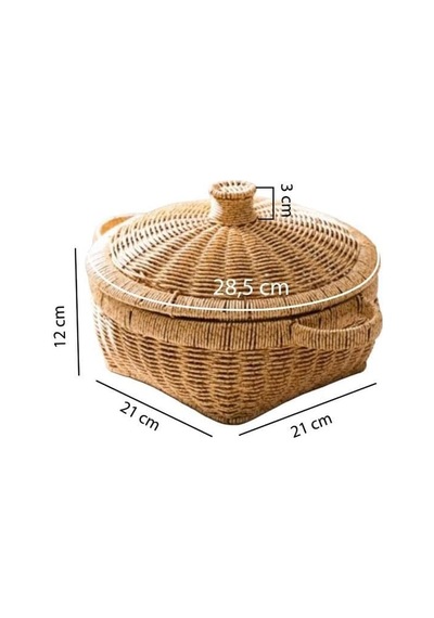Rattan Hasır Kapaklı C Ok Amac Lı Depolama Mutfak Banyo Sepeti 28.5 Cm - Kahverengi Diğer