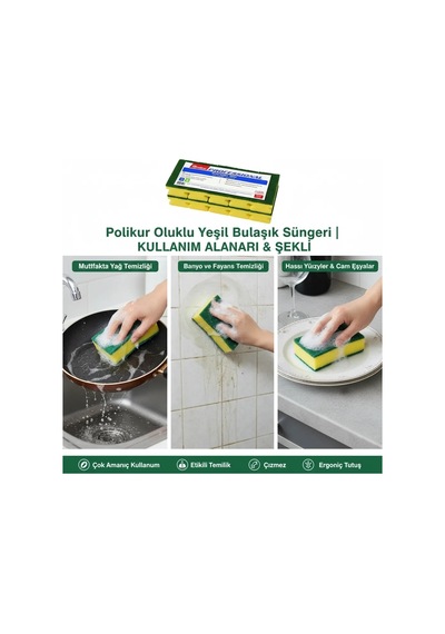 Polikur Oluklu Yeşil Bulaşık Süngeri 10'lu