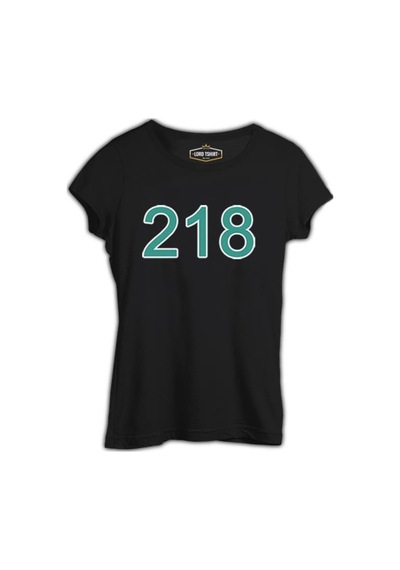 Squid Game-Number 218 Siyah Bayan Tshirt