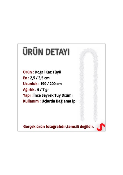 Beyaz İnce 7 Gr Otriş Boa Tüy, 3,5 Cm X 2 Mt 1+