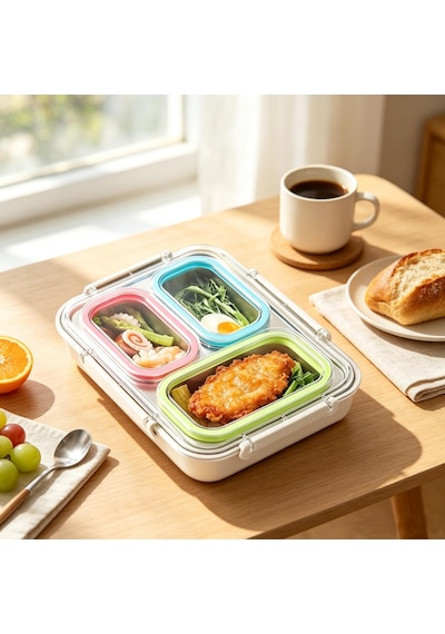 Valkyrie 3 Gözlü Paslanmaz Çelik Lunch Box Termal Taşıma Çantalı, Sızdırmaz Contalı 304 Çelik Bölmeli Yemek Kabı Çok Renkli