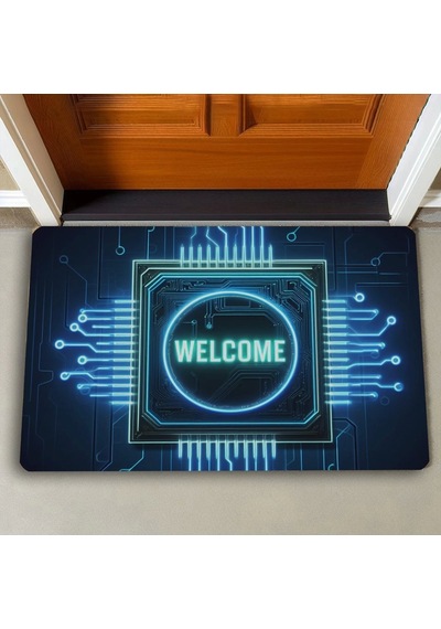 Valerine Life Neon Çip Ve Devre Desenli Welcome Kapı Önü Paspası 45x70cm