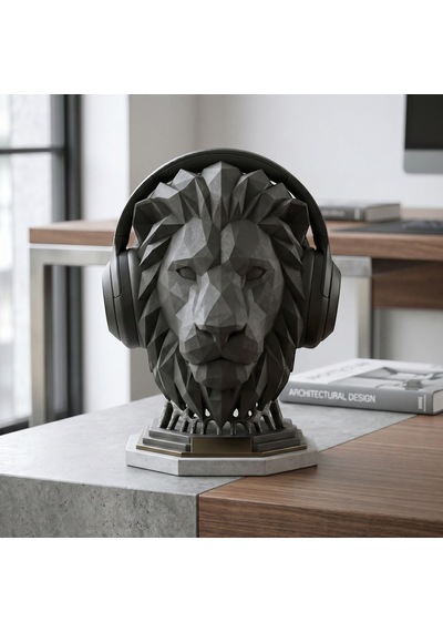 Happy3dworld Aslan Figürlü Kulaklık Standı, 3d Baskı Masaüstü Sanat Dekoru
