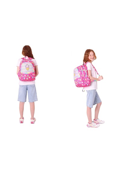 Kaukko Kız Çocuk Dört Gözlü Okul Çantası Ve Üç Gözlü Kalem Çantası Seti - Pembe - Dondurma L5227+l8227 Pembe