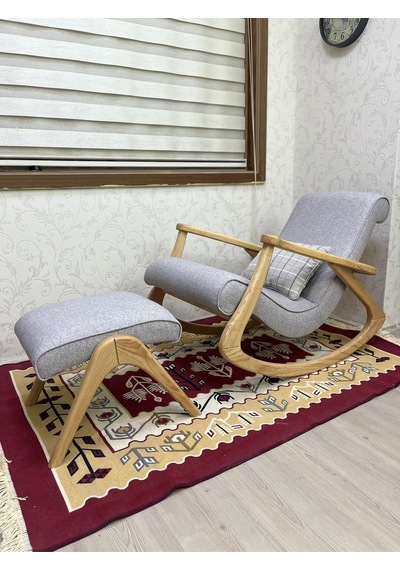 Asedia Ekol Naturel Taş Gri Ahşap Sallanan Sandalye Dinlenme Koltuğu