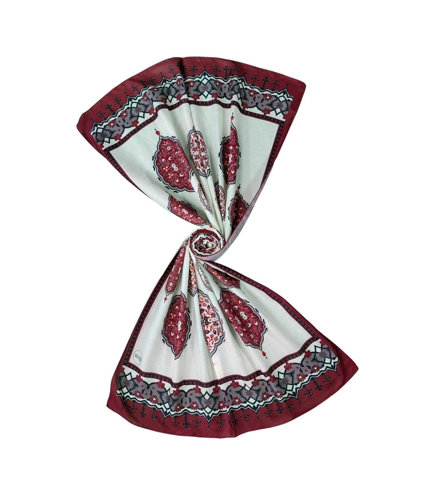Mim Eşarp Işıl İpek Soft Pamuklu Etnik Desenli Şal 75x190 Cm Bordo