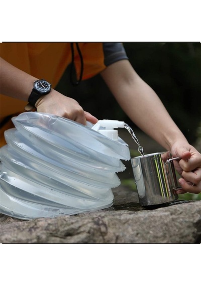 Musluk Kapaklı Akordiyon Portatif 10 Litre Bidon Container  Kova Şeffaf