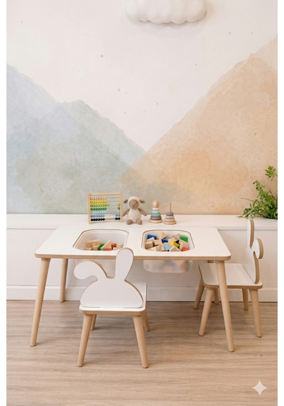Montessori Çocuk Masası-oyun Masası-aktivite Masası-etkinlik Masası Takımı 2 Tavşan Sandalye Beyaztvsn Beyaz Montessori Çocuk Masası-oyun Masası-aktivite Masası-etkinlik Masası Takımı 2 Tavşan Sandalye Beyaztvsn Beyaz