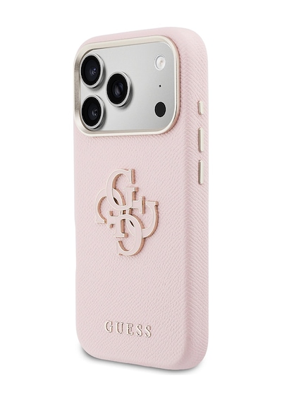 Apple Uyumlu iPhone 17 Pro Max Kılıf Guess Lisanslı 4g Büyük Metal Kamera Çerçeveli Pu Deri Resin Kapak Pembe