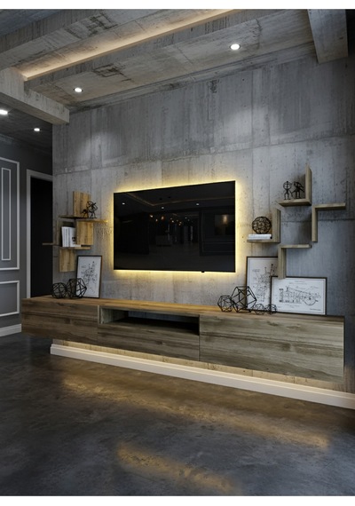 Resital Duvara Monte Ledli 270 Cm Tv Ünitesi Duvar Raflı - Ll6047 Ceviz