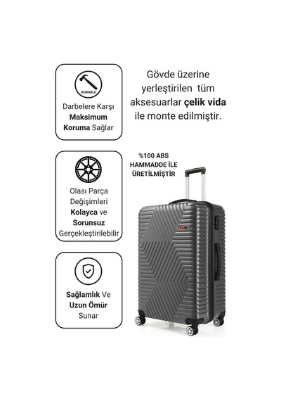 G&d Polo Suitcase Abs Orta Ve Büyük Boy Koyu Gri 2'li Valiz Seti 600.02-b Koyu Gri