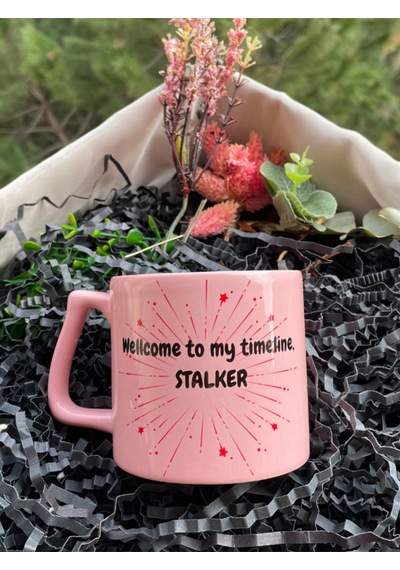 Pembe Kupa, Eğlenceli Kupa Bardak, Welcome To My Timeline Stalker Beyaz