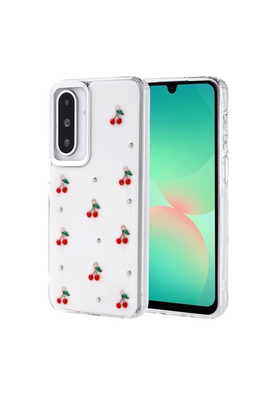 Zore Samsung Galaxy Uyumlu A26 Kılıf Airbag Tasarımlı Simli Şeffaf Omsy Kutup Kapak - Kiraz