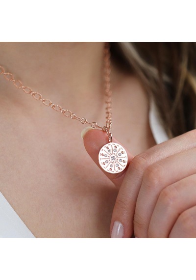 Özel Tasarım Rose Gold Kaplama Zirkon Taşlı Trend Gümüş Kolye Gümüş