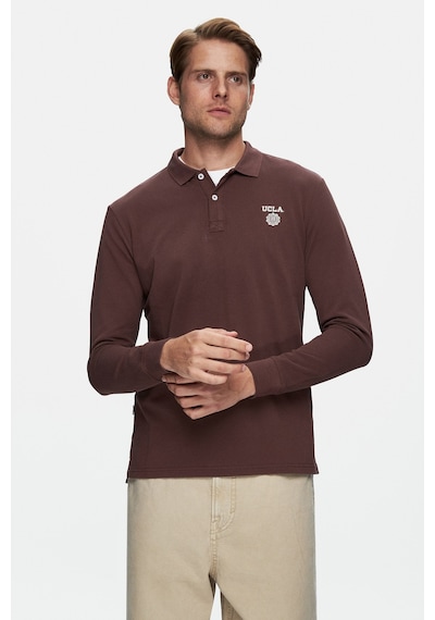 Ucla Maxwell Kahve Polo Yaka Baskılı Standard Fit Erkek Sweatshirt Kahve