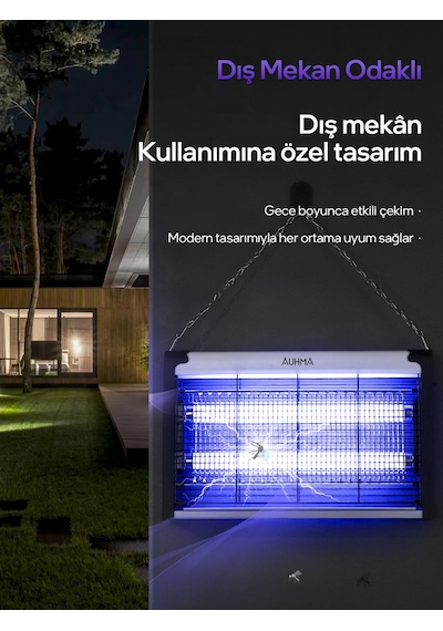 Auhma Aqm01 Çift Ampullü Elektrikli Sineklik Sivrisinek Kovucu & Yakalama Cihazı 30 M² Etki Alan
