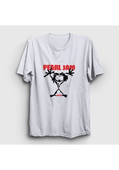 Presmono Unisex Alive Pearl Jam T-shirt Beyaz