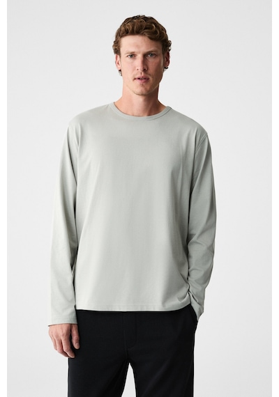 Grımelange Gravs Erkek %100 Pamuklu Yumuşak Kumaşlı Yuvarlak Yakalı Uzun Kollu Gri T-shirt Gri