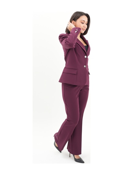 Velnara Moda Mürdüm Modern Klasik Kadın Takım Elbise - Düğme Detaylı Ceket & İspanyol Paça Pantolon Mürdüm - 942450642 Mürdüm