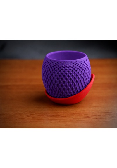 3d Baskı Küre Saksı - Kafes Dokulu İki Parçalı Dekoratif Saksı - Mor-kırmızı Çok Renkli