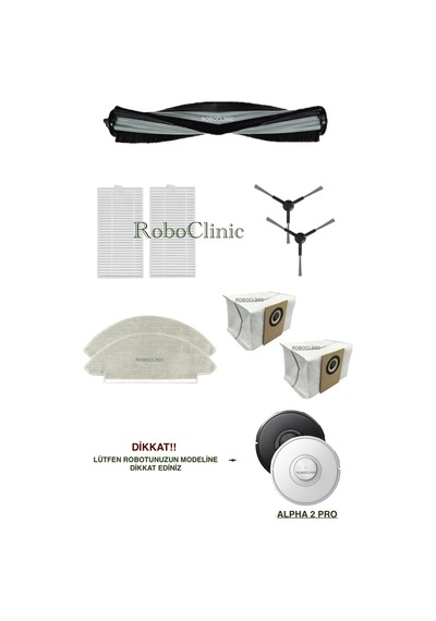Viomi Alpha 2 Pro Robot Süpürge Uyumlu Yedek Toz Torba, Fırça, Filtre, Mop -9 Parça