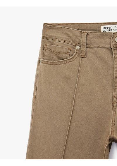 Koton Nervürlü Cepli Düğmeli İspanyol Paça Denim Pantolon - Flare Jeans Kahverengi 6sal40080mw Kahve
