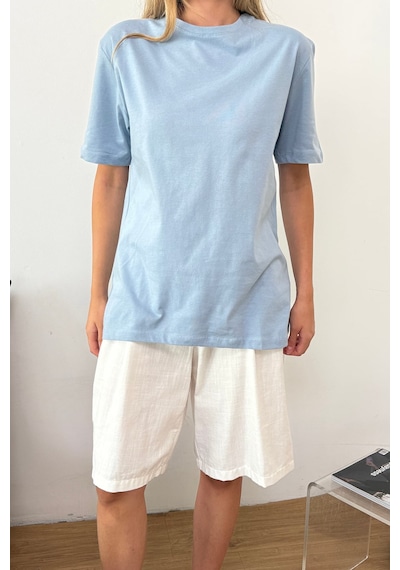 Kadın Bisiklet Yaka Basic T-shirt Mavi - 23507