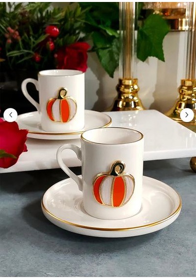 Fine Living Elegant Pumpkin 4 Parça 2 Kişilik Kahve Fincanı 93 Ml Turuncu-beyaz