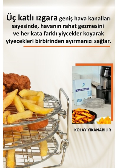 Philips Air Fryer Xxl Uyumlu Üç Katlı Fritöz Izgarası 304 Paslanmaz Çelik