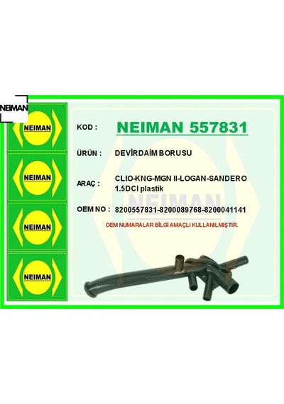 Devirdaim Borusu Clıo-kng-mgn Iı-logan-sandero 1.5dcı Plastik Neıman 8200557831/ 8200089768/ 8200041141