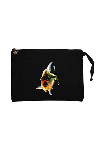 Pirana Balık Siyah Clutch Astarlı Cüzdan / El Çantası Siyah