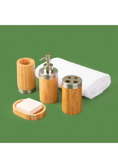 Bath Bambu 4'lü Banyo Aksesuar Seti - Açık Kahverengi Çok renkli